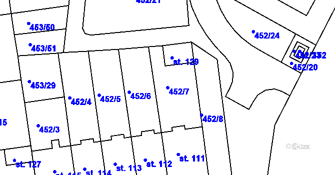 Parcela st. 452/7 v KÚ Zbelítov, Katastrální mapa