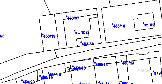 Parcela st. 453/38 v KÚ Zbelítov, Katastrální mapa