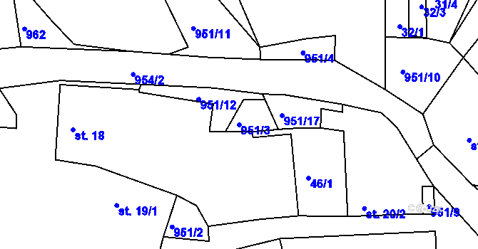 Parcela st. 951/3 v KÚ Zbelítov, Katastrální mapa