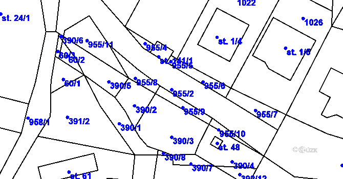 Parcela st. 955/2 v KÚ Zbelítov, Katastrální mapa