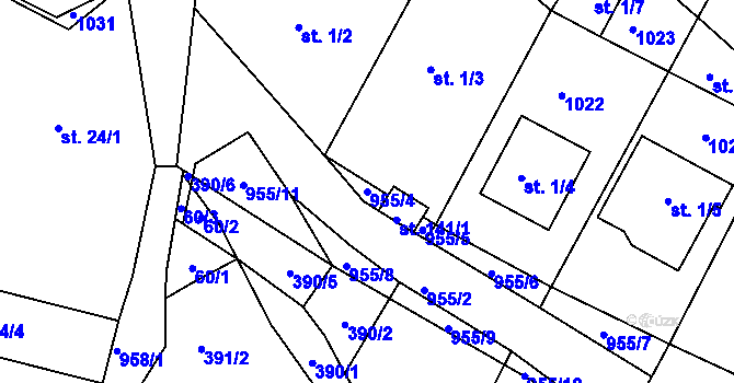 Parcela st. 955/4 v KÚ Zbelítov, Katastrální mapa