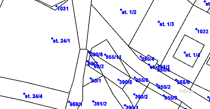 Parcela st. 955/11 v KÚ Zbelítov, Katastrální mapa