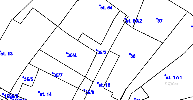 Parcela st. 35/2 v KÚ Jestřebice, Katastrální mapa