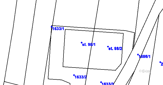 Parcela st. 98/1 v KÚ Jestřebice, Katastrální mapa