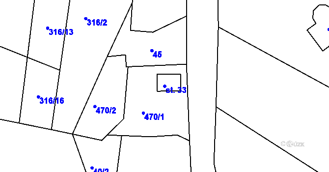Parcela st. 33 v KÚ Kolišov, Katastrální mapa