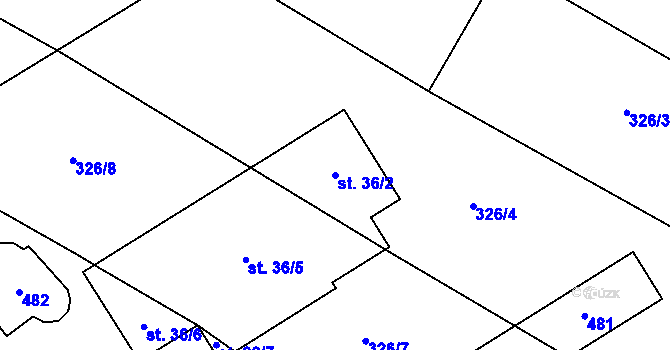 Parcela st. 36/2 v KÚ Kolišov, Katastrální mapa