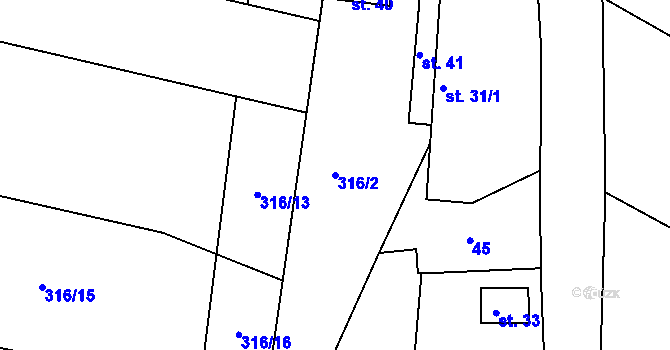 Parcela st. 316/2 v KÚ Kolišov, Katastrální mapa