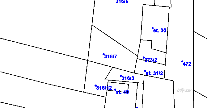 Parcela st. 316/7 v KÚ Kolišov, Katastrální mapa