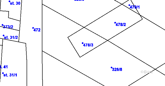 Parcela st. 478/3 v KÚ Kolišov, Katastrální mapa