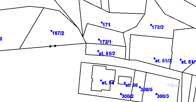 Parcela st. 51/2 v KÚ Srlín, Katastrální mapa