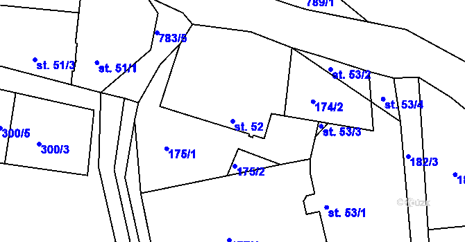 Parcela st. 52 v KÚ Srlín, Katastrální mapa