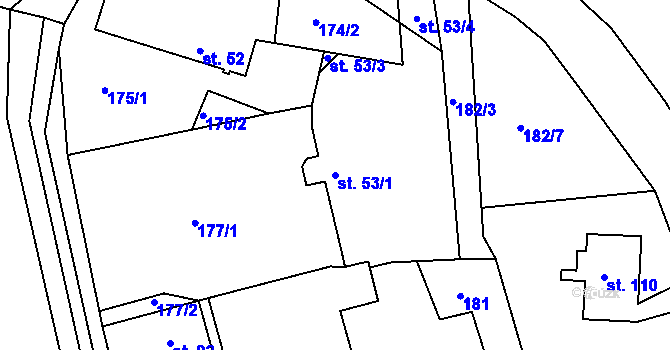 Parcela st. 53/1 v KÚ Srlín, Katastrální mapa