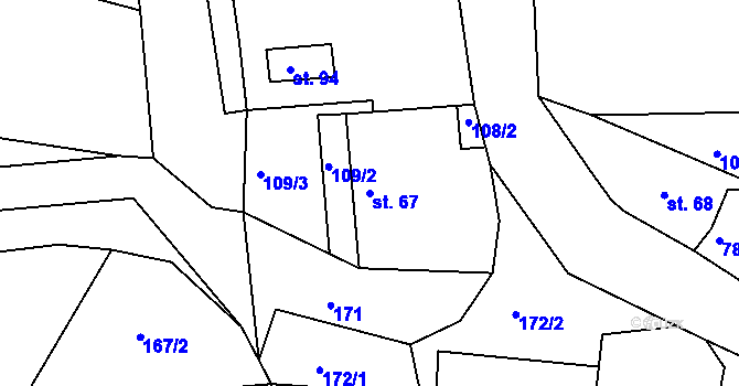 Parcela st. 67 v KÚ Srlín, Katastrální mapa