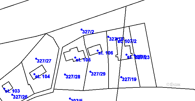 Parcela st. 106 v KÚ Srlín, Katastrální mapa
