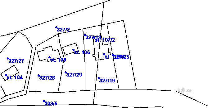 Parcela st. 107/1 v KÚ Srlín, Katastrální mapa