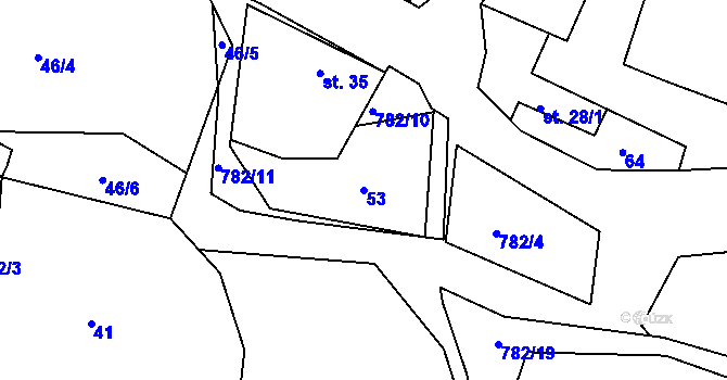 Parcela st. 53 v KÚ Srlín, Katastrální mapa