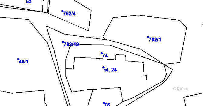 Parcela st. 74 v KÚ Srlín, Katastrální mapa