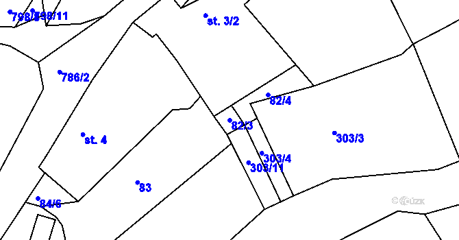 Parcela st. 82/3 v KÚ Srlín, Katastrální mapa
