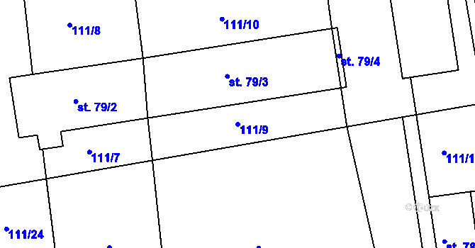Parcela st. 111/9 v KÚ Srlín, Katastrální mapa