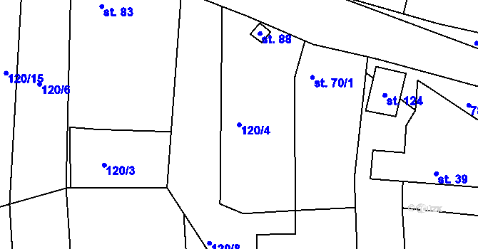 Parcela st. 120/4 v KÚ Srlín, Katastrální mapa