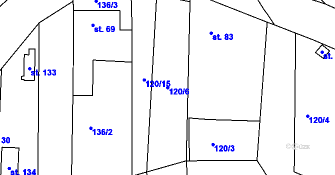 Parcela st. 120/6 v KÚ Srlín, Katastrální mapa