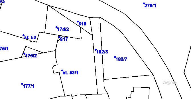 Parcela st. 182/3 v KÚ Srlín, Katastrální mapa