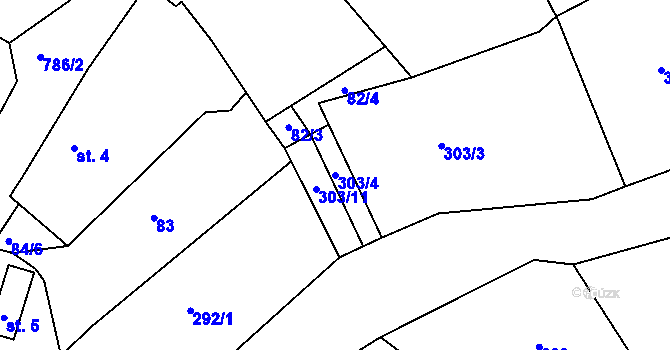 Parcela st. 303/4 v KÚ Srlín, Katastrální mapa