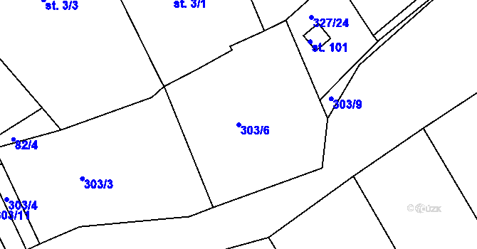Parcela st. 303/6 v KÚ Srlín, Katastrální mapa