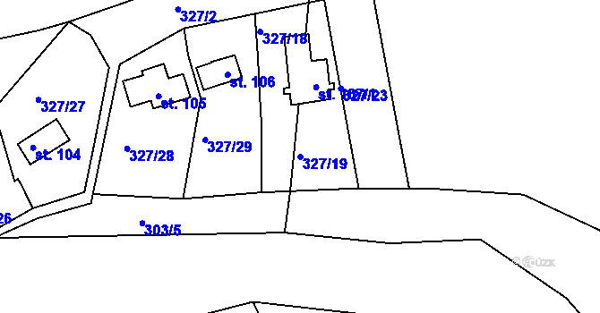 Parcela st. 327/19 v KÚ Srlín, Katastrální mapa