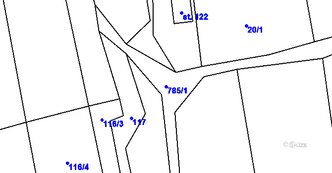 Parcela st. 785/1 v KÚ Srlín, Katastrální mapa