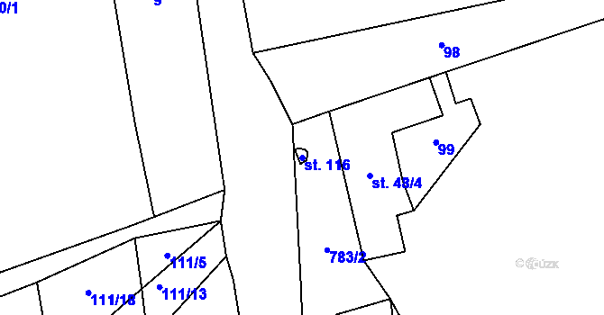 Parcela st. 116 v KÚ Srlín, Katastrální mapa