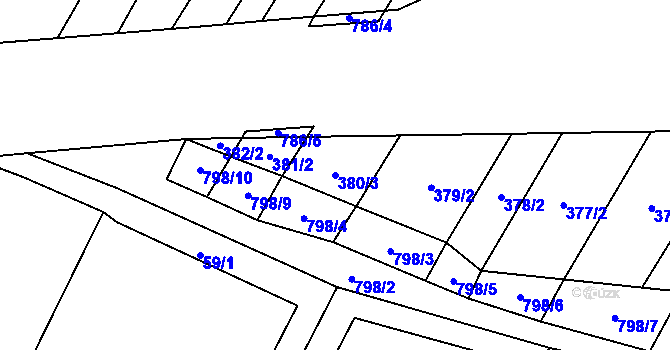 Parcela st. 380/3 v KÚ Srlín, Katastrální mapa