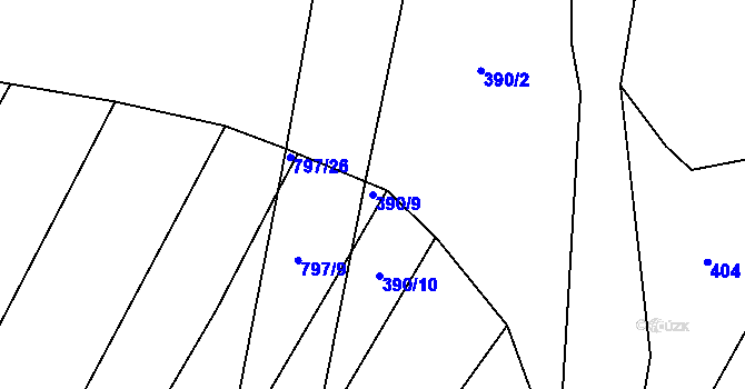 Parcela st. 390/9 v KÚ Srlín, Katastrální mapa