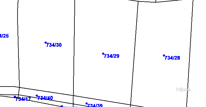 Parcela st. 734/29 v KÚ Srlín, Katastrální mapa