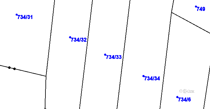 Parcela st. 734/33 v KÚ Srlín, Katastrální mapa