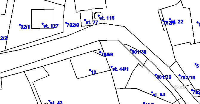 Parcela st. 784/9 v KÚ Srlín, Katastrální mapa