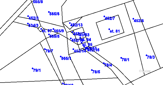 Parcela st. 95 v KÚ Zběšičky, Katastrální mapa