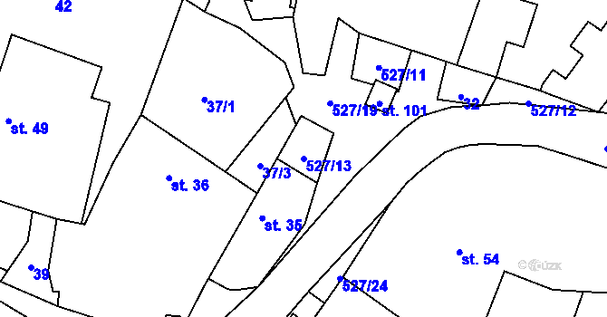 Parcela st. 527/13 v KÚ Zběšičky, Katastrální mapa