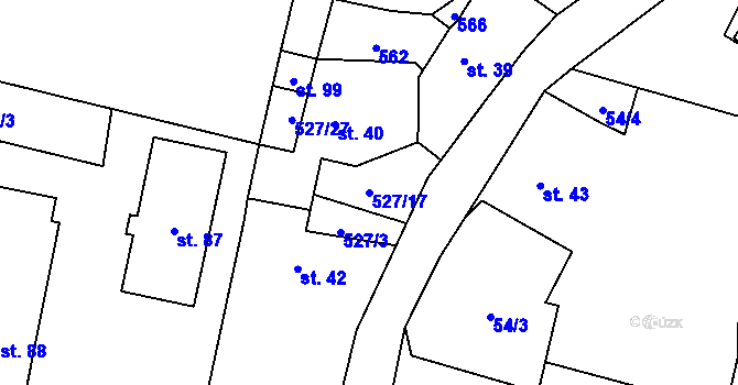 Parcela st. 527/17 v KÚ Zběšičky, Katastrální mapa