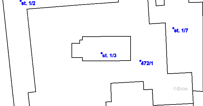Parcela st. 1/3 v KÚ Zbilidy, Katastrální mapa