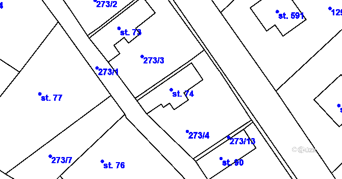 Parcela st. 74 v KÚ Zbilidy, Katastrální mapa