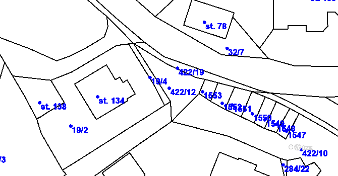 Parcela st. 422/12 v KÚ Zbilidy, Katastrální mapa