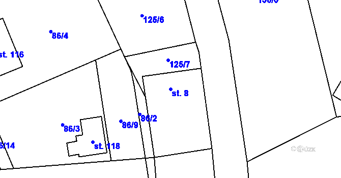 Parcela st. 8 v KÚ Zbinohy, Katastrální mapa