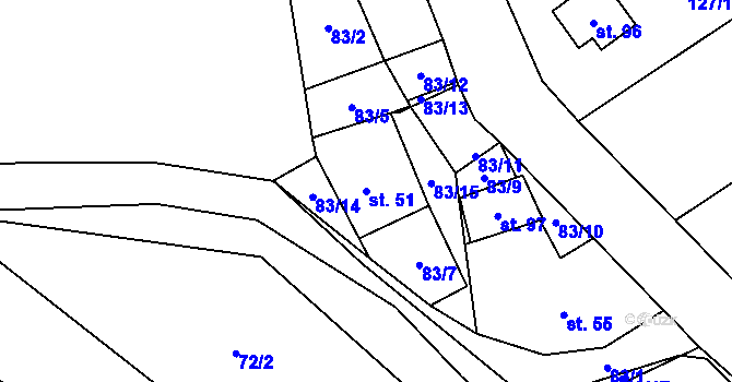 Parcela st. 51 v KÚ Zbinohy, Katastrální mapa