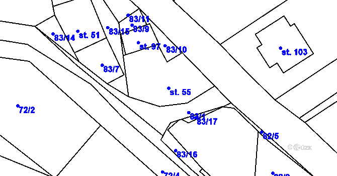 Parcela st. 55 v KÚ Zbinohy, Katastrální mapa