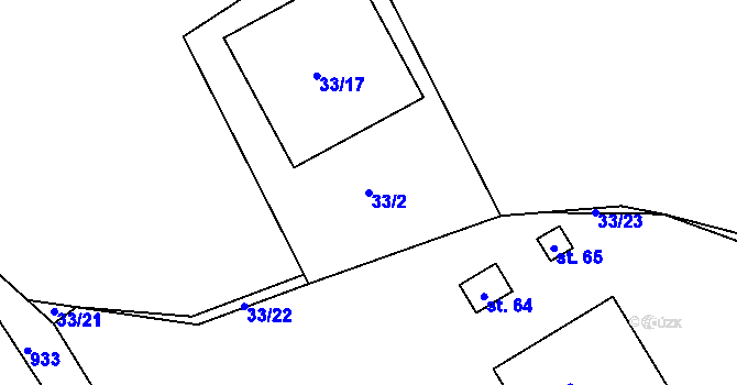 Parcela st. 33/2 v KÚ Zbinohy, Katastrální mapa