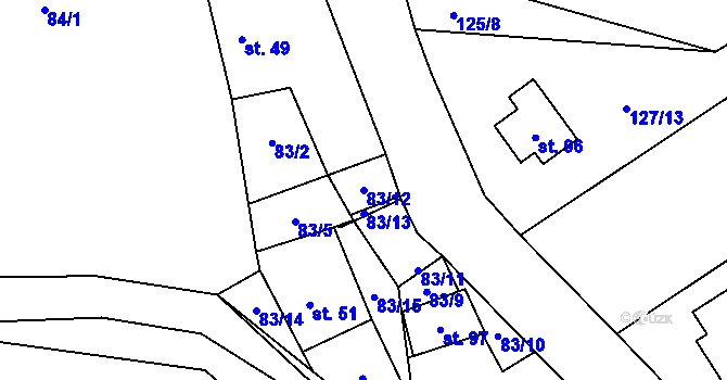 Parcela st. 83/12 v KÚ Zbinohy, Katastrální mapa