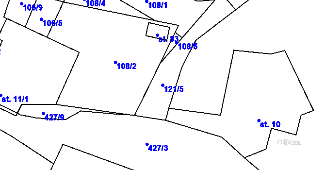 Parcela st. 121/5 v KÚ Zbinohy, Katastrální mapa