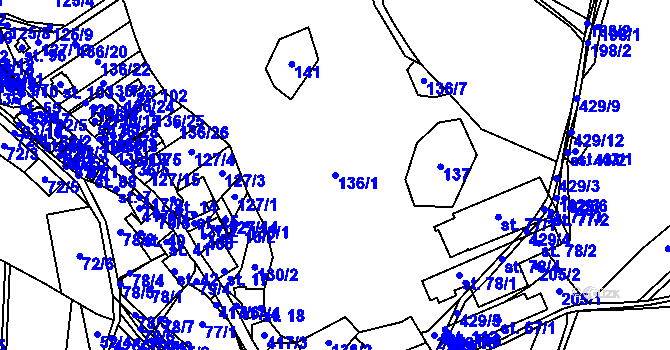 Parcela st. 136/1 v KÚ Zbinohy, Katastrální mapa
