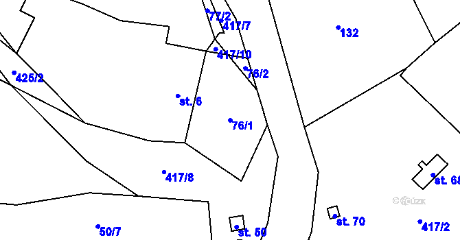 Parcela st. 76/1 v KÚ Zbinohy, Katastrální mapa